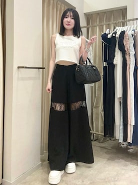「ROYAL PARTY（ロイヤルパーティー）のエンボスカットトップス（Tシャツ/カットソー、ホワイト系）」を使った、ROYALPARTYさん（レディース・155cm）の夏コーディネート