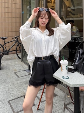 「ROYAL PARTY（ロイヤルパーティー）のボーイフレンドシャツ（シャツ/ブラウス、ホワイト系）」を使った、ROYALPARTYさん（レディース・159cm）の秋コーディネート