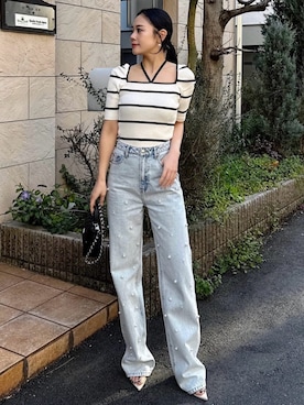 「ROYAL PARTY（ロイヤルパーティー）のアイテム（デニムパンツ）」を使った、ROYALPARTYさん（レディース・161cm）の春コーディネート