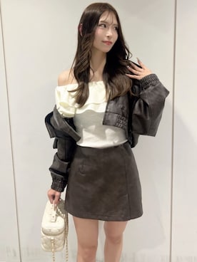 「アイテム（ライダースジャケット）」を使った、ROYALPARTYさん（レディース・166cm）の夏コーディネート
