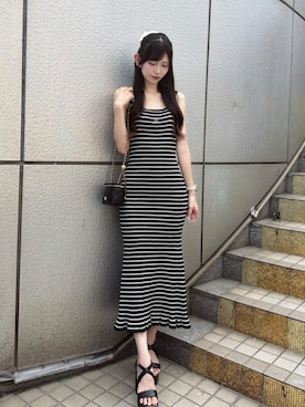 「ROYAL PARTY（ロイヤルパーティー）のラインストーンロゴニットキャミワンピース（ワンピース、その他）」を使った、ROYALPARTYさん（レディース・155cm）の夏コーディネート