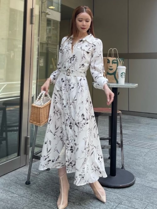 stine goya ボタニカルプリント マキシ シャツ ワンピース ドレス ボタニカルプリント シャツワンピース （ロング・マキシ丈