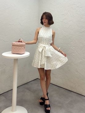 「ROYAL PARTY（ロイヤルパーティー）のリボン付アメスリティアードブラウスセットアップ（シャツ/ブラウス、その他）」を使った、ROYALPARTYさん（レディース・158cm）の春コーディネート