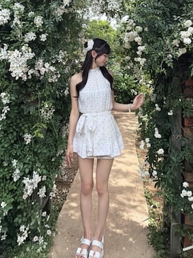 「ROYAL PARTY（ロイヤルパーティー）のリボン付アメスリティアードブラウスセットアップ（シャツ/ブラウス、その他）」を使った、ROYALPARTYさん（レディース・158cm）の春コーディネート