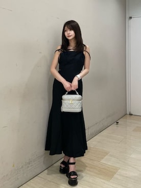 「ROYAL PARTY（ロイヤルパーティー）のサマーツイードカットアウトマーメイドワンピース（ワンピース、ブラック系）」を使った、ROYALPARTYさん（レディース・158cm）の夏コーディネート