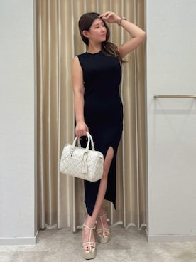 「ROYAL PARTY（ロイヤルパーティー）のプチハイスリットニットタイトワンピース（ワンピース、ブラック系）」を使った、ROYALPARTYさん（レディース・155cm）の夏コーディネート