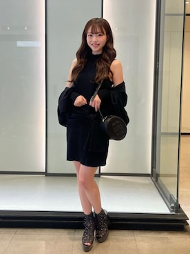 「ROYAL PARTY（ロイヤルパーティー）のプチハイノースリウエストマークミニワンピース（ワンピース、ブラック系）」を使った、ROYALPARTYさん（レディース・158cm）の春コーディネート