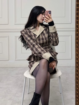 「ROYAL PARTY（ロイヤルパーティー）のリバーシブルタイトミニスカート（スカート、ベージュ系）」を使った、ROYALPARTYさん（レディース・159cm）の秋コーディネート