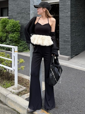 「ROYAL PARTY（ロイヤルパーティー）のカットフレアパンツ（その他パンツ、ブラック系）」を使った、ROYALPARTYさん（レディース・155cm）の夏コーディネート