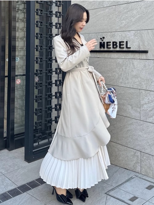 新品　 PARTY　異素材プリーツラッフルロングコート 異素材プリーツラッフルロングコート｜コート｜アウター｜ROYAL