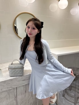 「ROYAL PARTY（ロイヤルパーティー）のチェーンストラップミニフレアワンピース（ワンピース、ブルー系）」を使った、ROYALPARTYさん（レディース・158cm）の春コーディネート