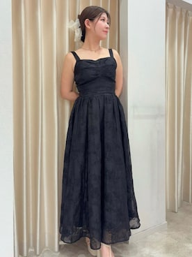 「ROYAL PARTY（ロイヤルパーティー）のジャガードフラワーロングフレアワンピース（ワンピース、ブラック系）」を使った、ROYALPARTYさん（レディース・155cm）の夏コーディネート