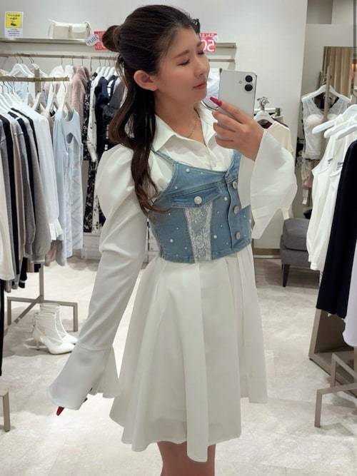 セール】liberty デニムビスチェ×タックシャツミニワンピース（シャツ