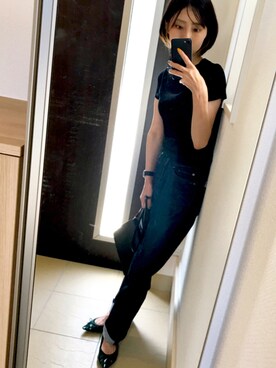 「UNIQLO（ユニクロ）のスーピマコットンリブクルーネックT（半袖）（Tシャツ/カットソー）」を使った、ちぃさん（レディース・150cm）の夏コーディネート