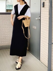 【MACHATT】マチャット ジャンパースカート フリーサイズ Machatt マチャットウールVネックジャンパースカートブラック