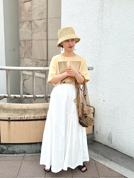 「hat」｜「アイテム（帽子）」を使った、えぐっちょさん（レディース・155cm）の春コーディネート