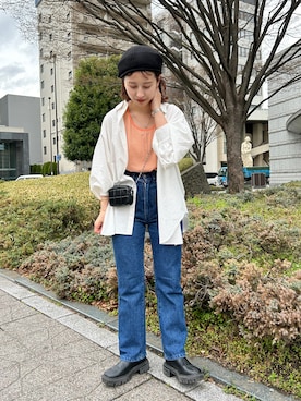 「WHIMSIC（ウィムジック）のアイテム（ハンチング/ベレー帽）」を使った、えぐっちょさん（レディース・155cm）の春コーディネート