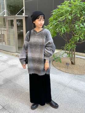 「グラデーションニット」｜「アイテム（帽子）」を使った、えぐっちょさん（レディース・155cm）の秋コーディネート