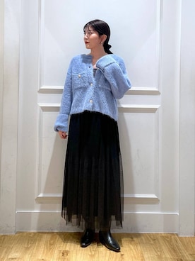 「A part by（アパートバイ）の≪追加3≫ラメチュールプリーツスカート（スカート）」を使った、mahoさん（レディース・162cm）の秋コーディネート