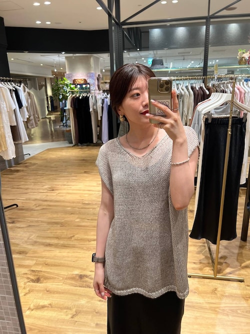 セール】リネンコンメッシュプルオーバーフレンチスリーブ（ニット