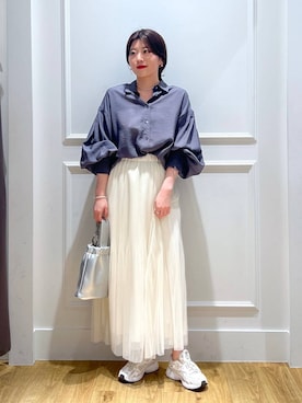 「A part by（アパートバイ）の≪追加3≫ラメチュールプリーツスカート（スカート）」を使った、mahoさん（レディース・162cm）の春コーディネート