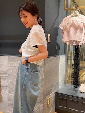 「A part by（アパートバイ）のルーズデニム（デニムパンツ）」を使った、mahoさん（レディース・162cm）の夏コーディネート