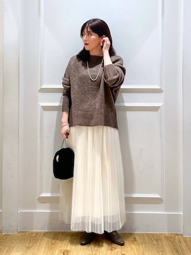 「A part by（アパートバイ）の≪追加3≫ラメチュールプリーツスカート（スカート）」を使った、mahoさん（レディース・162cm）の冬コーディネート