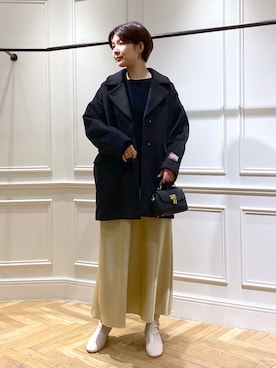 「マキシスカート」｜「アイテム（ピーコート）」を使った、mahoさん（レディース・170cm）の秋コーディネート