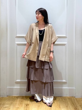 「アイテム（テーラードジャケット、イエロー系）」を使った、mahoさん（レディース・162cm）の夏コーディネート