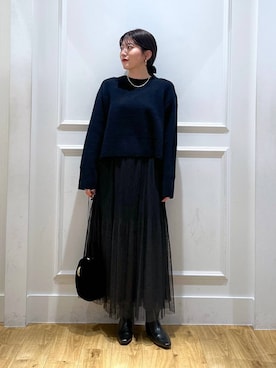 「A part by（アパートバイ）の≪追加3≫ラメチュールプリーツスカート（スカート）」を使った、mahoさん（レディース・162cm）の秋コーディネート