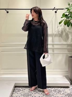 「肌見せ」｜「アイテム（スラックス）」を使った、mahoさん（レディース・162cm）の夏コーディネート