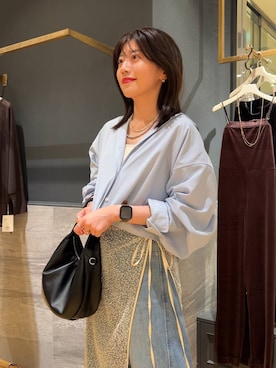 「A part by（アパートバイ）のショートオックスシャツ≪追加2≫（シャツ/ブラウス）」を使った、mahoさん（レディース・162cm）の夏コーディネート