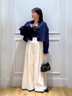 「A part by（アパートバイ）のショートオックスシャツ≪追加2≫（シャツ/ブラウス）」を使った、mahoさん（レディース・162cm）の春コーディネート