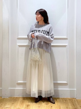 「A part by（アパートバイ）の≪追加3≫ラメチュールプリーツスカート（スカート）」を使った、mahoさん（レディース・162cm）の冬コーディネート