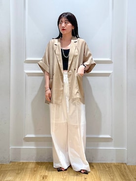 「アイテム（テーラードジャケット、イエロー系）」を使った、mahoさん（レディース・162cm）の夏コーディネート