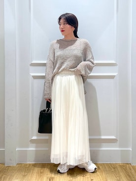 「A part by（アパートバイ）の≪追加3≫ラメチュールプリーツスカート（スカート）」を使った、mahoさん（レディース・162cm）の春コーディネート