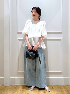 「A part by（アパートバイ）のルーズデニム（デニムパンツ）」を使った、mahoさん（レディース・162cm）の春コーディネート