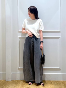 「A part by（アパートバイ）のルーズデニム（デニムパンツ）」を使った、mahoさん（レディース・162cm）の春コーディネート