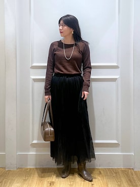 「A part by（アパートバイ）の≪追加3≫ラメチュールプリーツスカート（スカート）」を使った、mahoさん（レディース・162cm）の冬コーディネート