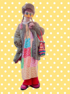 「アイテム（その他アウター、グリーン系）」を使った、naaさん（レディース・153cm）の冬コーディネート