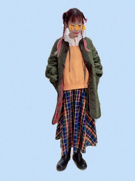 「アイテム（その他アウター、グリーン系）」を使った、naaさん（レディース・153cm）の冬コーディネート