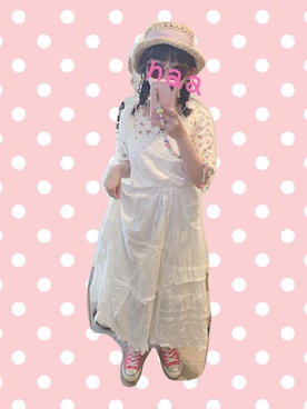 「アイテム（ジャンパースカート、ホワイト系）」を使った、naaさん（レディース・153cm）の夏コーディネート