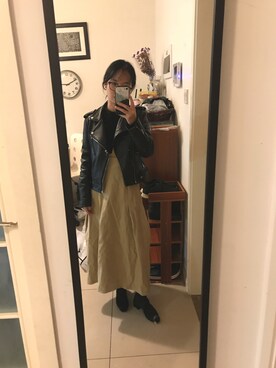 「TODAYFUL（トゥデイフル）のアイテム（ライダースジャケット）」を使った、羽椅子さん（レディース・156cm）の秋コーディネート