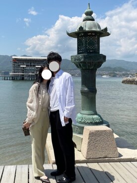 「LOWRYS FARM（ローリーズファーム）のセンタープレスカラーフレアパンツ　870189（その他パンツ）」を使った、yucaiさん（レディース・155cm）の夏コーディネート