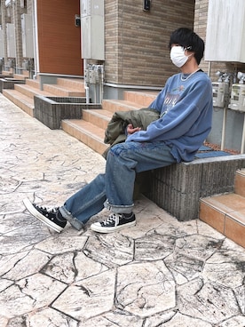 「DAIRIKU」｜「アイテム（スウェット）」を使った、伸輔さん（メンズ・168cm）の冬コーディネート