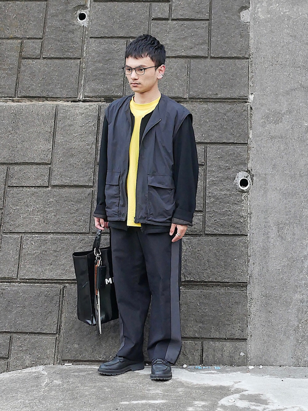 「低身長、低身長男子、低身長コーデ、低身長ファッション、soe、ユニクロC、UNIQLOC、Sakanaction、サカナクション、ラインパンツ、ノーカラー、ノーカラーブルゾン、ノーカラーベスト、ジップベスト、ナイロンベスト」｜「ブログ・YouTubeのアイテム（その他、その他）」を使った、小柄の小松@162cmさん（メンズ・162cm）の春コーディネートの1枚目の写真