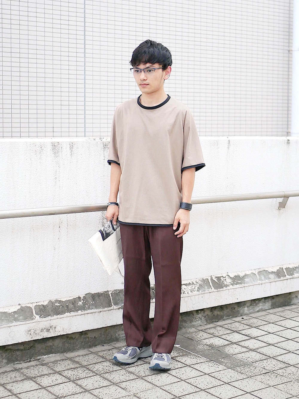 「低身長男子、curly、soe、kaiko、ニューバランス、ニューバランス2002、New Balance、newbalance2002、2002R、フレアパンツ、ドルマンスリーブ、５分袖、グレースニーカー、キャンバストート、LOEWE」｜「ブログ・YouTubeのアイテム（その他、その他）」を使った、小柄の小松@162cmさん（メンズ・162cm）の夏コーディネートの1枚目の写真