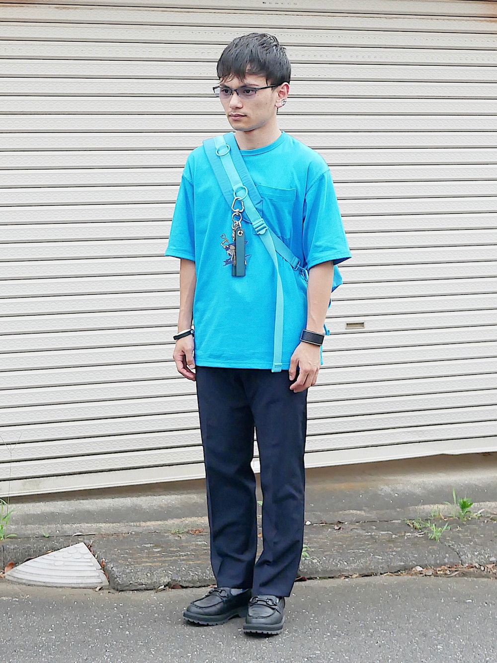 「低身長男子、soe、GU×beautiful people、JW Anderson x UNIQLO、THE ONITSUKA、LOEWE、kaiko、Paul Smith、ライトブルー、ポケットＴシャツ、ビットローファー、斜めがけバック、ワンショルダー、ブレスレット、ラバーバンド」｜「ブログ・YouTubeのアイテム（その他、その他）」を使った、小柄の小松@162cmさん（メンズ・162cm）の夏コーディネートの1枚目の写真