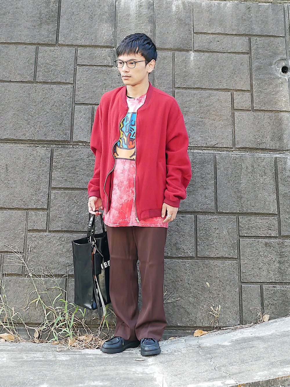 「低身長、低身長男子、低身長コーデ、低身長ファッション、soe、古着コーデ、KLEMAN、ボンバージャケット、ボマージャケット、ウールアウター、ウールブルゾン、縮絨、古着Tシャツ、ストレートパンツ、ストレートスラックス」｜「ブログ・YouTubeのアイテム（その他、その他）」を使った、小柄の小松@162cmさん（メンズ・162cm）の夏コーディネートの1枚目の写真