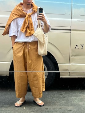「アイテム（パンツ、オレンジ系）」を使った、DAさん（メンズ・170cm）の夏コーディネート